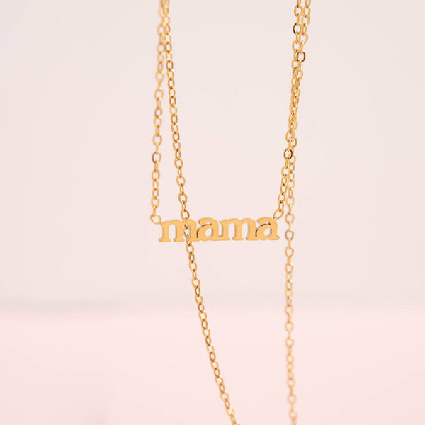 18K Gold PVD Stainless Steel Mama Charm Necklace: Stainless