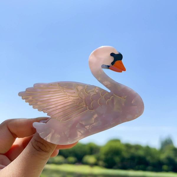 ELEGANT BLACK AND WHITE SWAN HAIRPIN_CWAHA1499: White / (OS) 2 - Lulu Bella Boutique