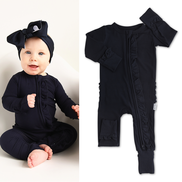 Bamboo Baby Pajama Sleepies Little Baby Ruffle Zip Collins: Newborn