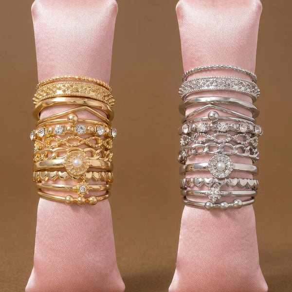 Crystal Heart And Cluster Stacking Ring Set