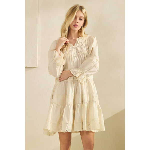 Eyelet Lace Tiered Babydoll Dress - Lulu Bella Boutique