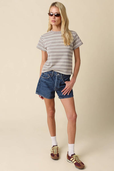 Mila Stripe Baby Tee: Cream Brown