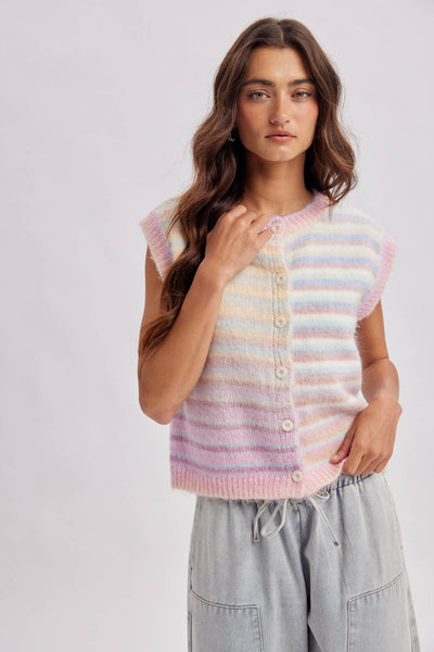 RAINBOW STRIPE SWEATER VEST: BUBBLEGUM/MINT