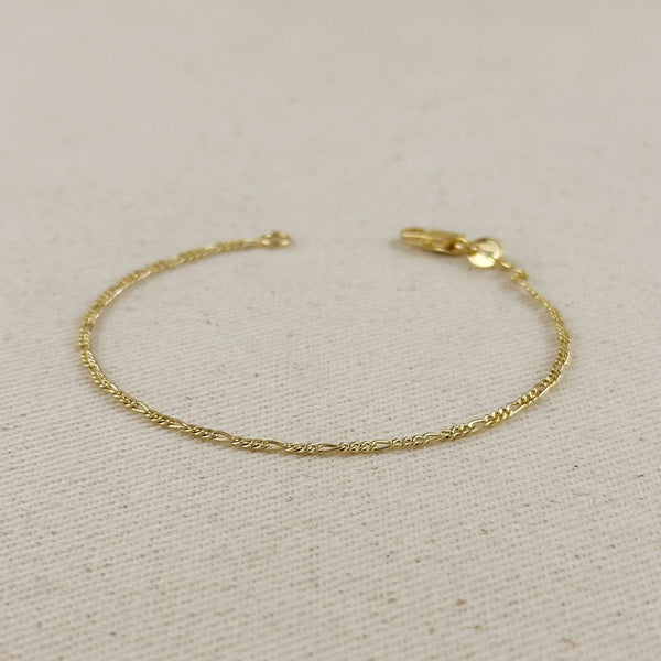 18k Gold Filled Rounded Figaro Chain Bracelet - Lulu Bella Boutique