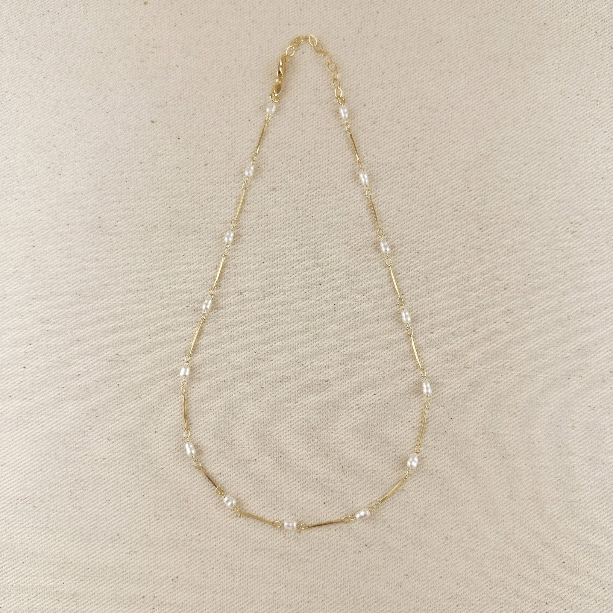 18K Gold Filled Pearl Bead & Straw Necklace - Lulu Bella Boutique