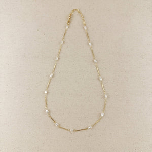 18K Gold Filled Pearl Bead & Straw Necklace - Lulu Bella Boutique
