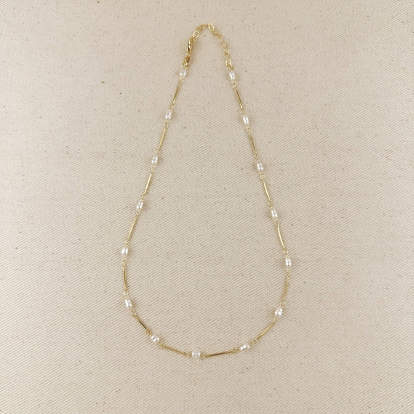 18K Gold Filled Pearl Bead & Straw Necklace - Lulu Bella Boutique