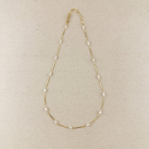 18K Gold Filled Pearl Bead & Straw Necklace - Lulu Bella Boutique