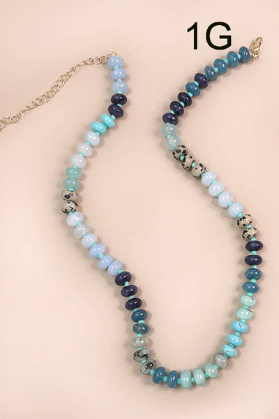 NATURAL AGATE GLASS SEMI PRECIOUS BEAD NECKLACE | 80N896: 1A - Lulu Bella Boutique