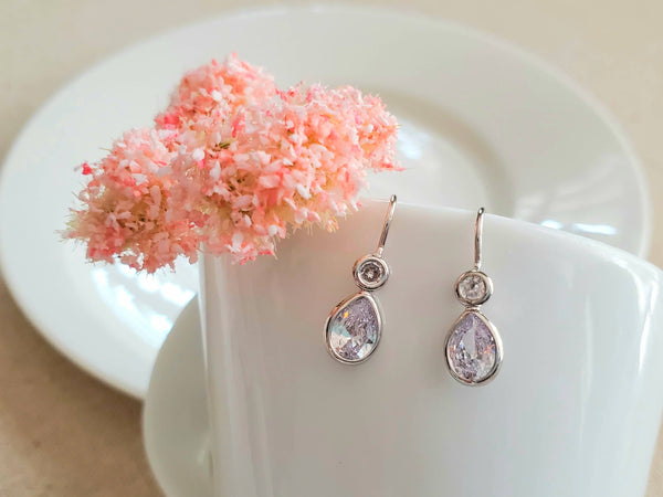 CUBIC ZIRCONIA FISH HOOK EARRINGS.: GOLD