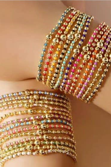 BOHO COLORFUL BALL BEADED BRACELET | 40B5223: Black - Lulu Bella Boutique