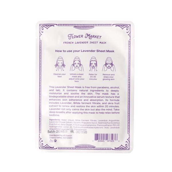 French Lavender Sheet Mask – Natural, Soothing, Paraben-Free: Single - Lulu Bella Boutique