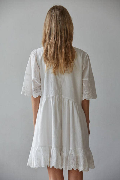 L9164 | Woven Cotton Eyelet with Embroidery Detailed Mini : White / S - Lulu Bella Boutique
