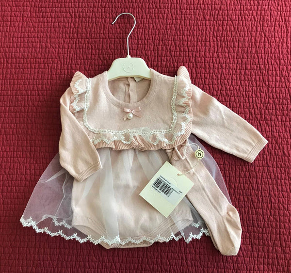 Knit Baby Dress with Lace Accents & Matching Knitted Socks: Pink / 6-12M - Lulu Bella Boutique