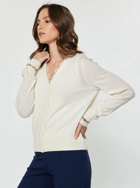 Wool Cashmere Knit Top & Cardigan Set: Ivory