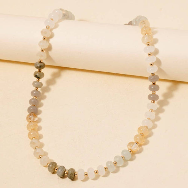 Round Stone Beaded Necklace: GRY