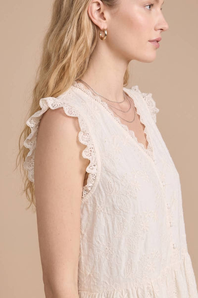 White Eyelet Tiered Mini Dress: Cream / S - Lulu Bella Boutique