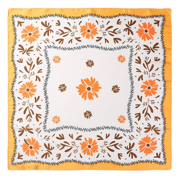Floral Print Silk-Finish Bandana Scarf: Blue