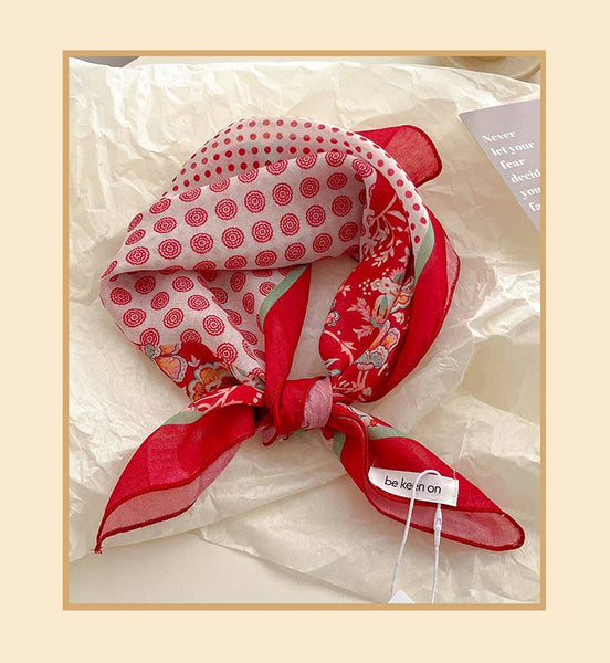 Red Passion Floral Bandana Square scarf - Lulu Bella Boutique