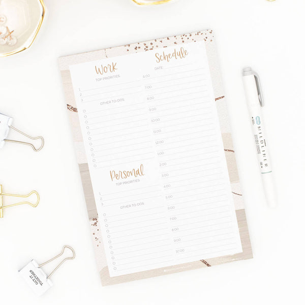 6x9 Timed Work & Personal To-Do List Pad, Brushed Beige