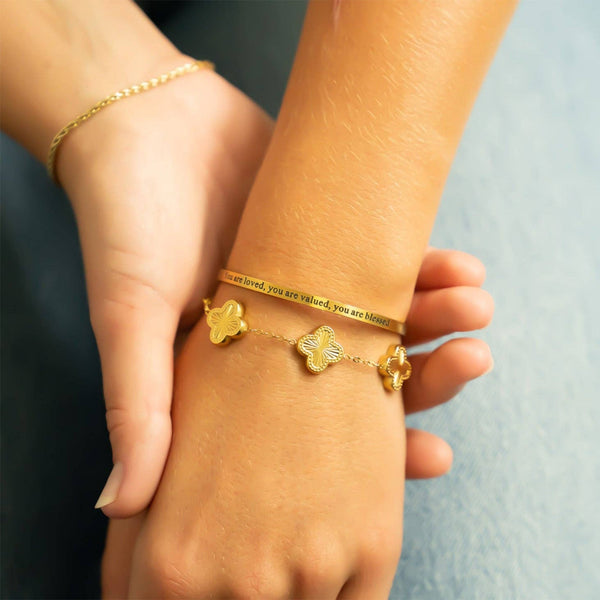 18K Gold PVD You are Loved Engraved Bangle Bracelet: Gold