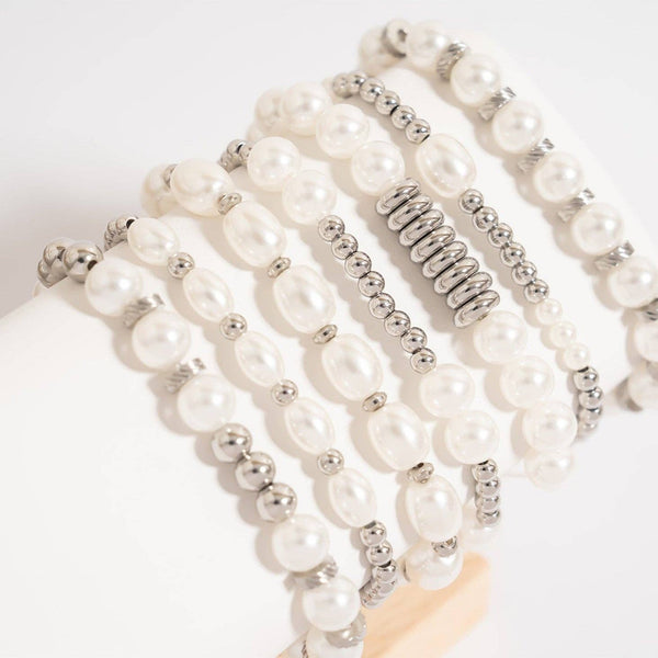 18K Gold PVD 8mm Kiska Glass Pearl Stretch Bracelet: Gold