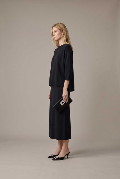 D5951 Cool-touch knit relaxed sweater dress: BLACK / S-M-L (2-2-2) - Lulu Bella Boutique