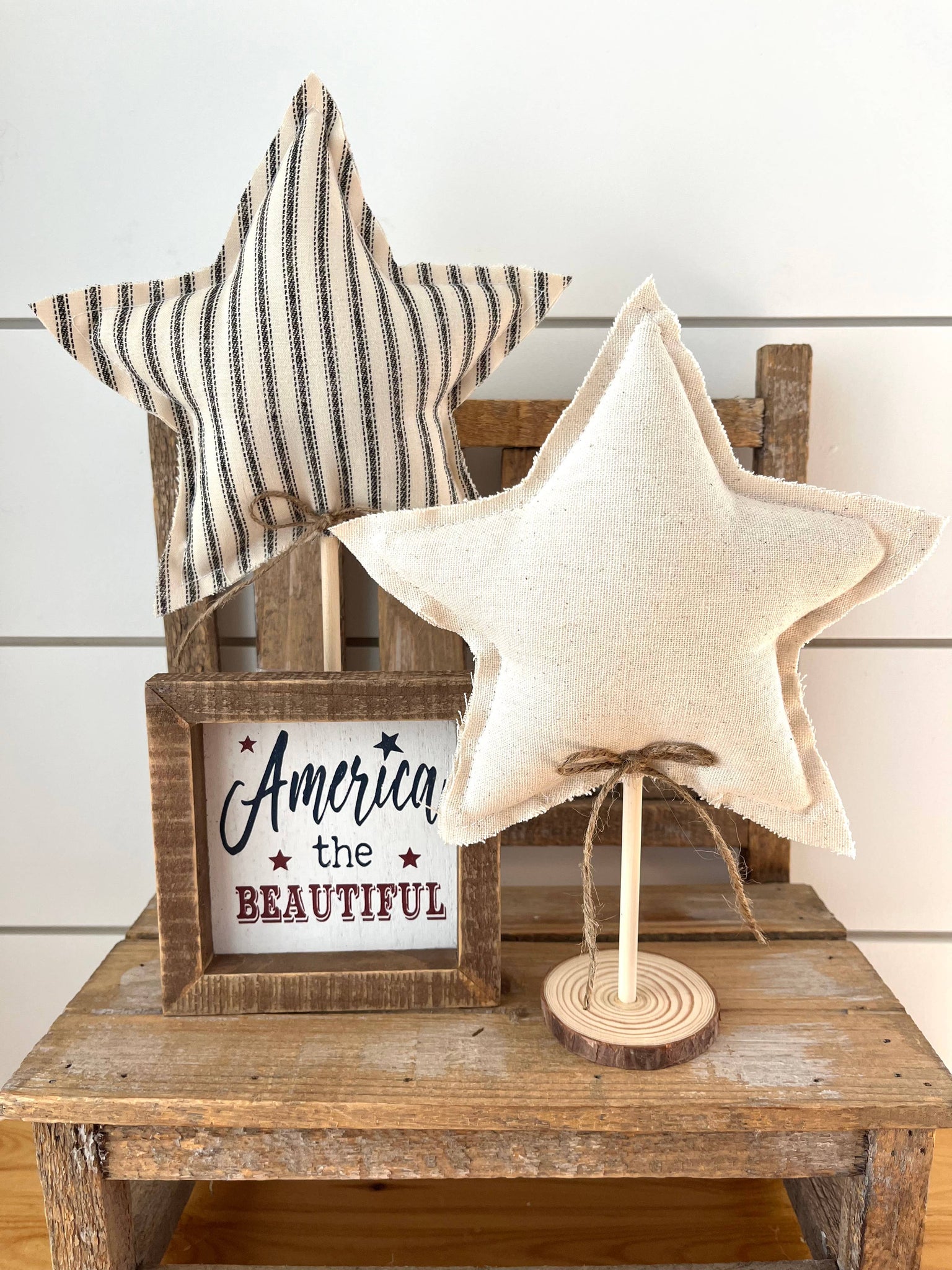 2pc. Rustic 4th of July Star Set - Farmhouse Stripe - Lulu Bella Boutique