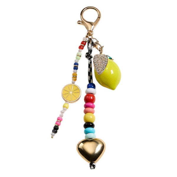 Lemon Charm Accented Beaded Drop Keychain / Bag Charm - Lulu Bella Boutique