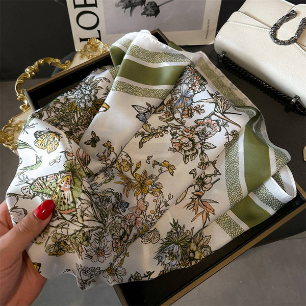 BUTTERFLY AND FLORAL NEW STYLE SMALL SQUARE SCARF_CWASC1428: Green / (OS) 3 - Lulu Bella Boutique