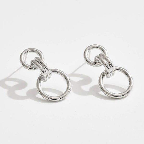 14K Gold Dipped Double Link Drop Earrings: Silver,White - Lulu Bella Boutique
