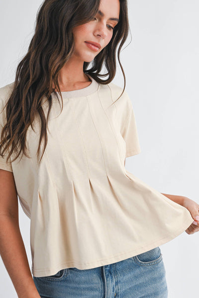 Pleated Swing Tee Top: Oat