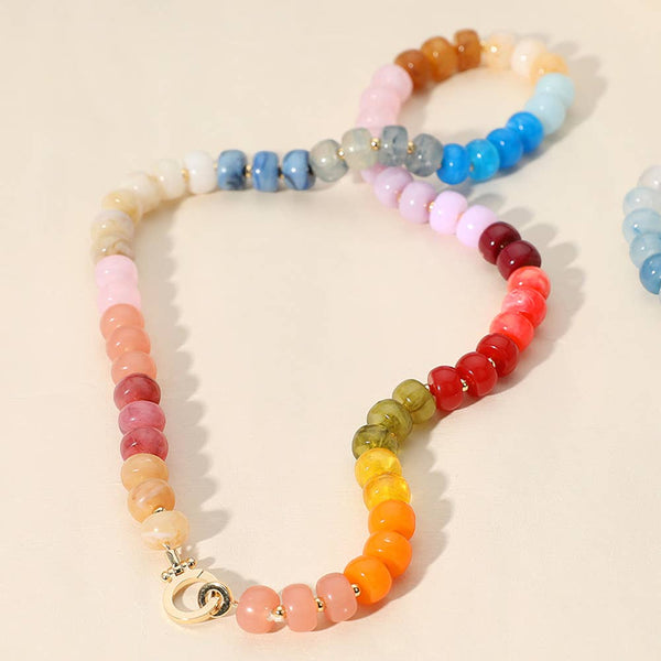 Natural Stone Metal Ball Beaded Necklace: MBE - Lulu Bella Boutique