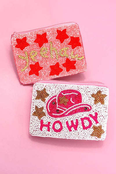 WESTERN  COWGIRL HOWDY SEED BEAD COIN PURSE POUCH | 91CP662: HOWDY