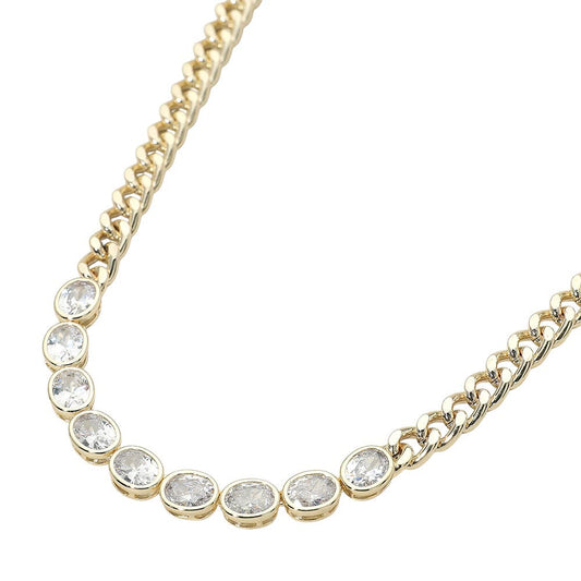 14K Gold Plated Round CZ Bezel Link Curb Chain Necklace - Lulu Bella Boutique