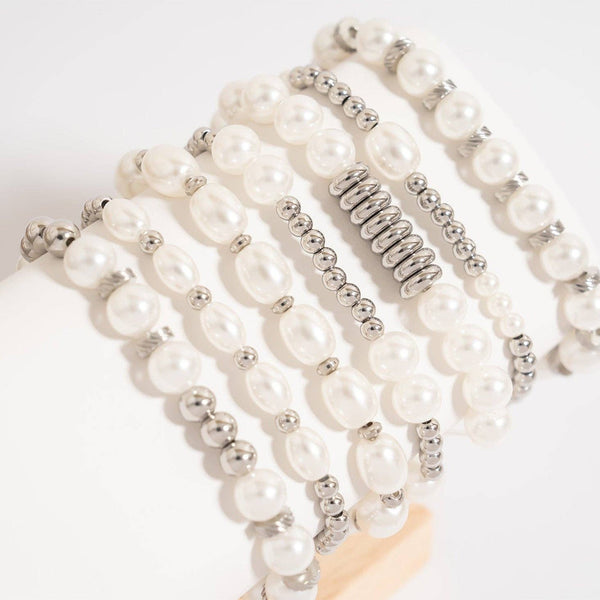 18K Gold PVD 8mm Kiska Glass Pearl Stretch Bracelet: Gold