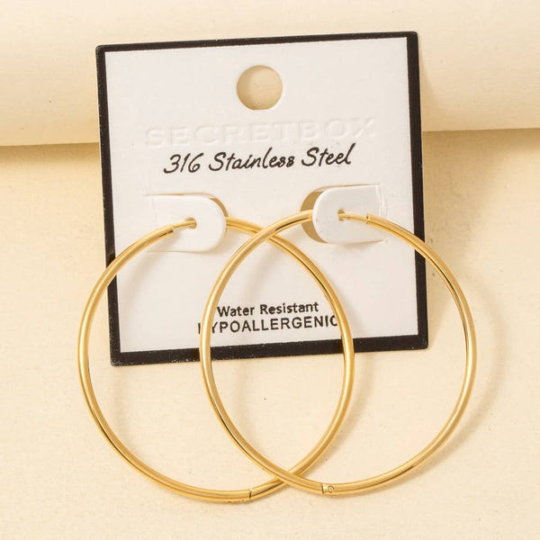 Secret Box Stainless Steel Large Thin Hinge Hoop Earrings: GD