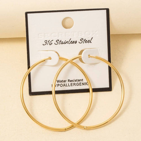 Secret Box Stainless Steel Large Thin Hinge Hoop Earrings: GD