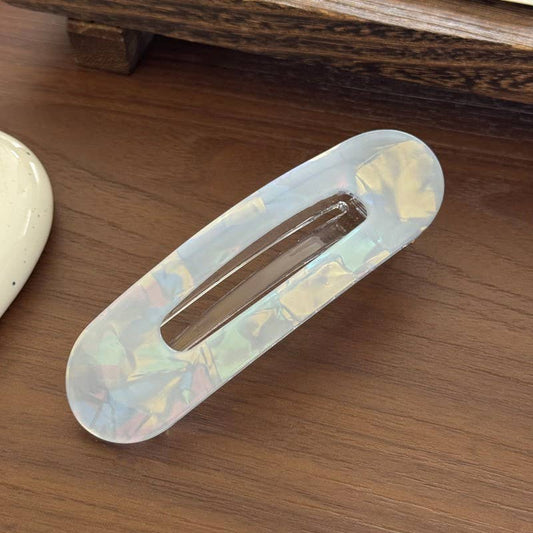 Iridescent Acetate Oblong Hair Clip: Blue