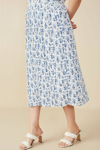Womens Ditsy Floral Pleated Skirt Dress: Blue - Lulu Bella Boutique