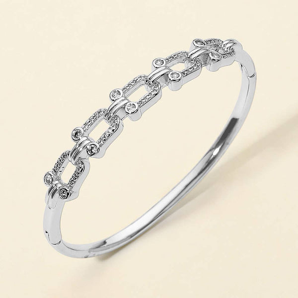 CZ Pave Industrial Chain Link Hinged Bangle Bracelet: Gold