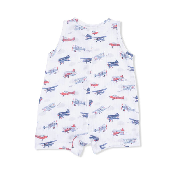 Sleeveless Shortie Romper - Vintage Planes - Lulu Bella Boutique