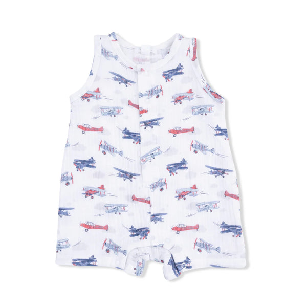 Sleeveless Shortie Romper - Vintage Planes - Lulu Bella Boutique