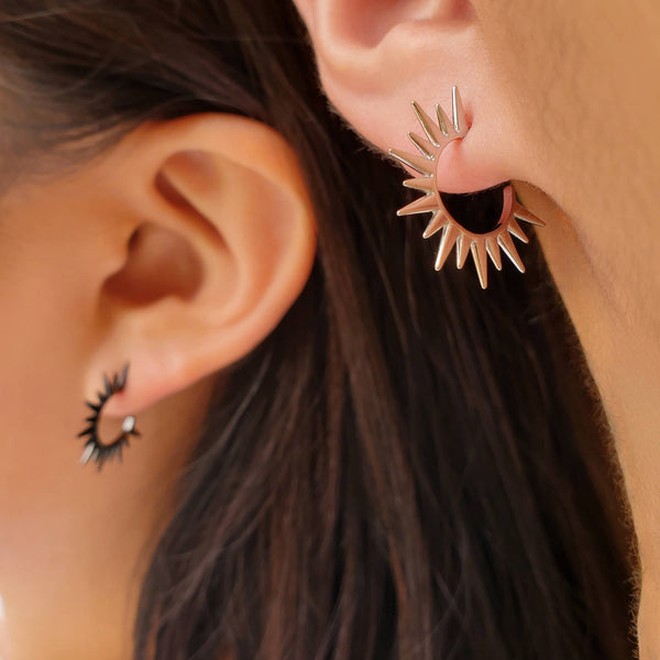 SPIKE OPEN HOOP EARRINGS - E-HT1620: Black