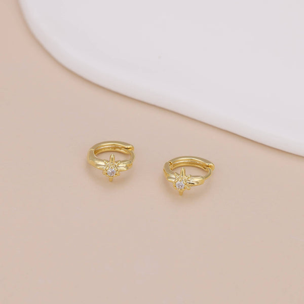 E168 star huggie earring, star huggies, star hoop, starburst: Yellow Gold