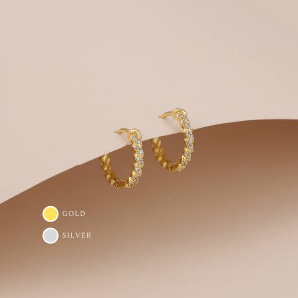 E033 gold hoop earrings, paved earrings, silver earrings: Silver