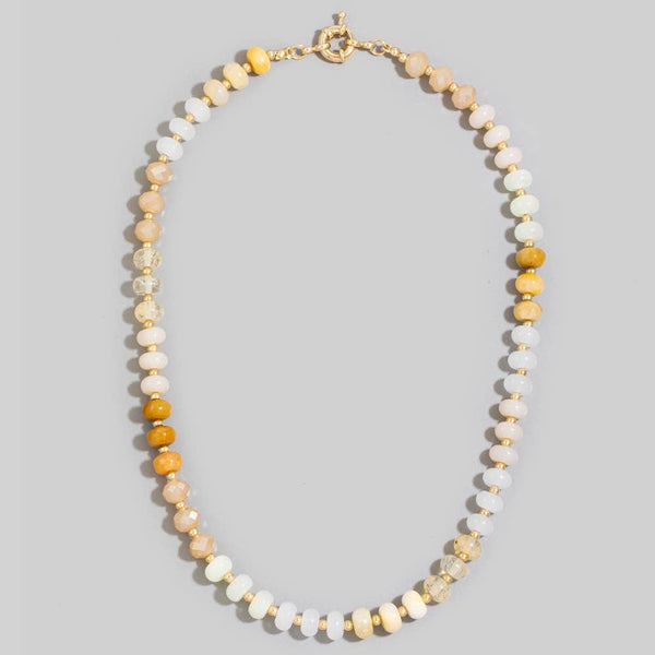 Round Stone Beaded Necklace: NAT