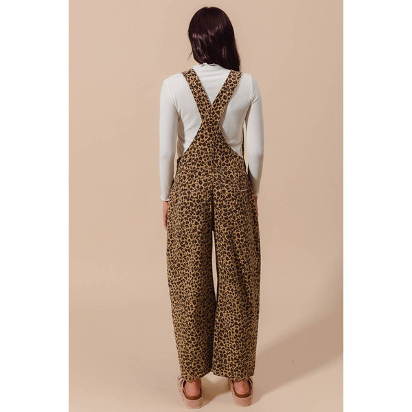 LEOPARD TWILL SLOUCHY BARREL OVERALLS