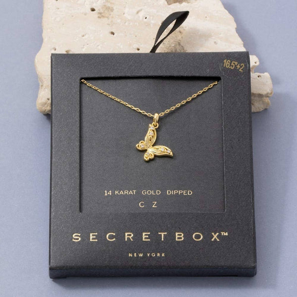 14K Gold Dipped Cz Butterfly Pendant Necklace: GD - Lulu Bella Boutique
