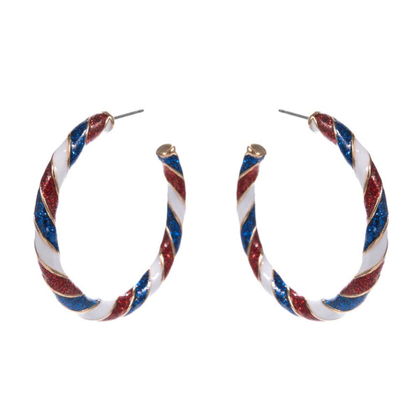 Patriotic American USA Glittered Enamel Twist Hoop Earrings - Lulu Bella Boutique